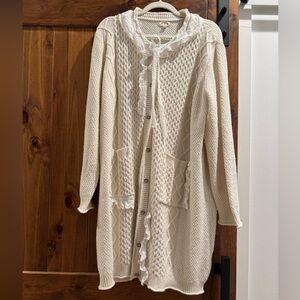 POL Cream Knit Cardigan with Lace Trim